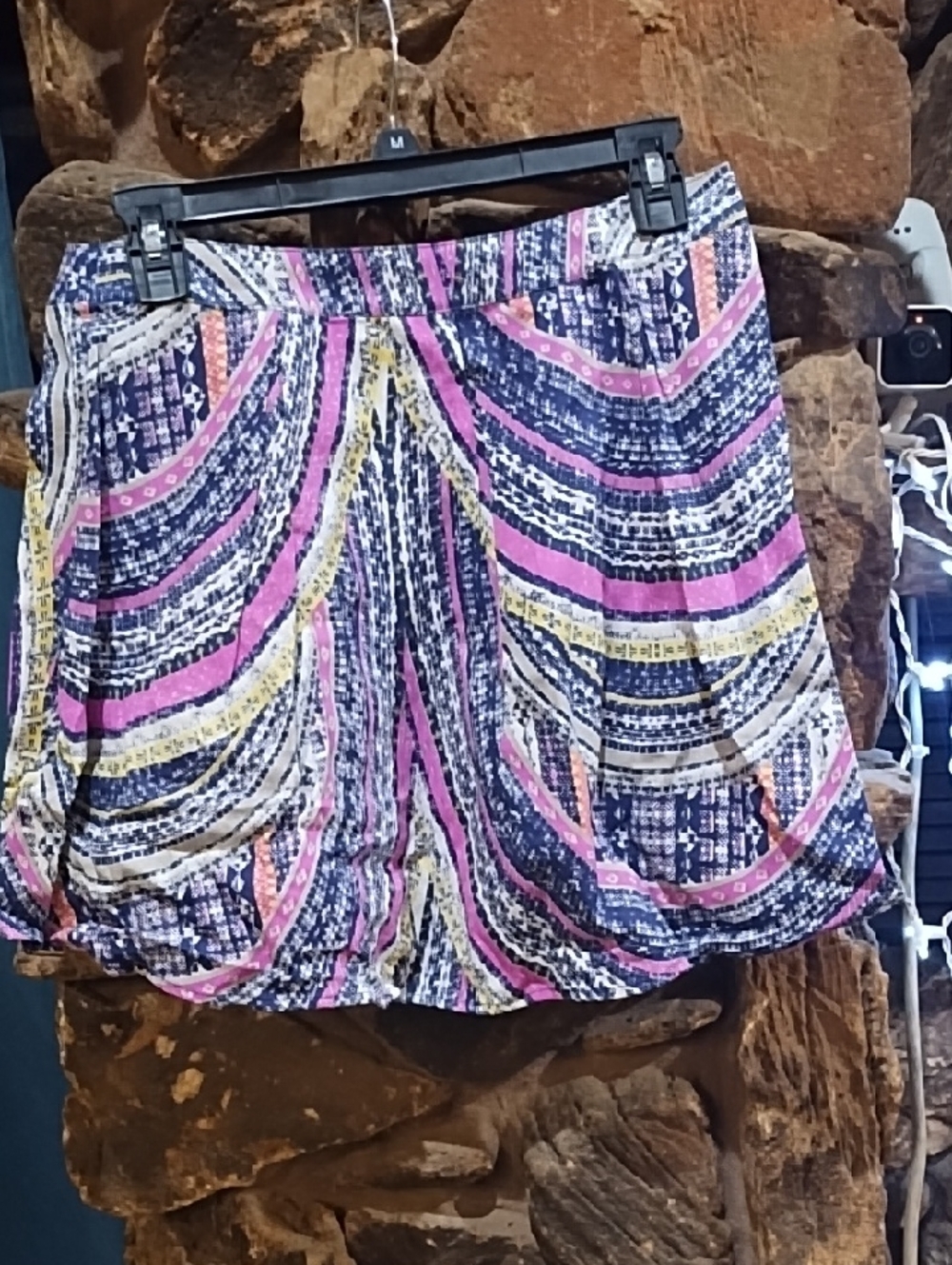 Very J Pink, Navy & Yellow Patterned Mini Skirt